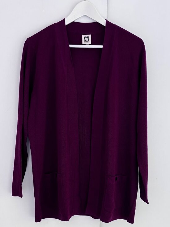 Anne Klein Sweaters - Anne Klein Malibu Open-Front Cardigan in Chianti (Berry) Size Medium